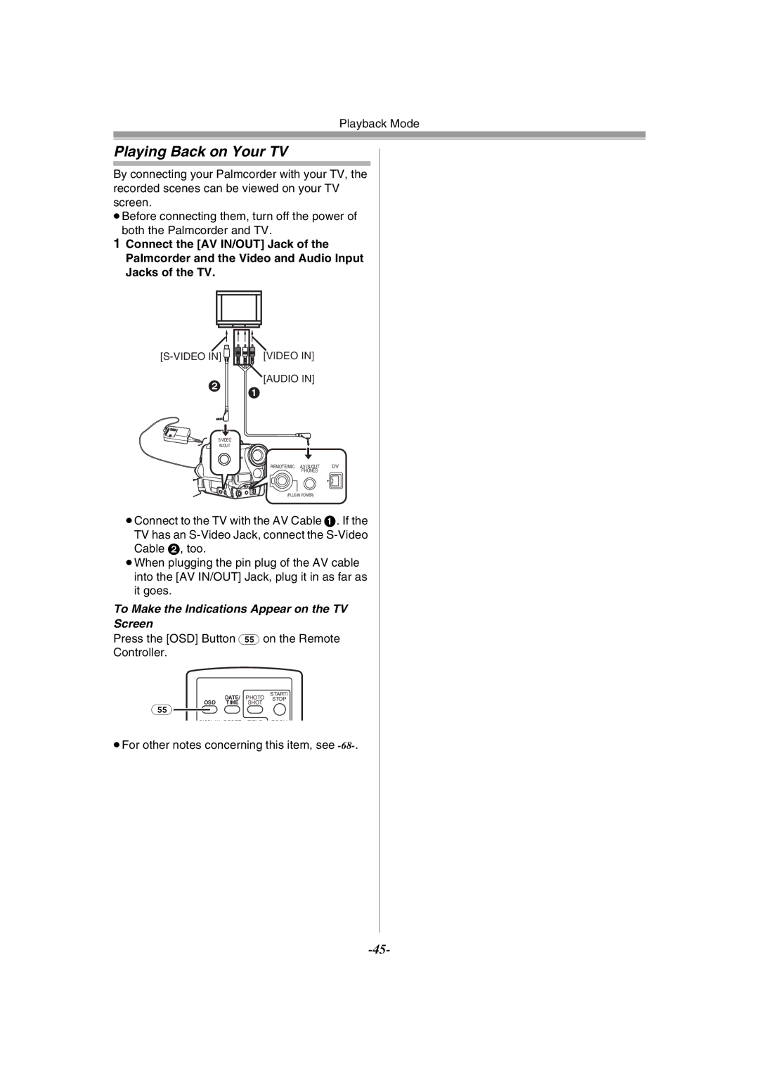 Panasonic PV-GS55 operating instructions Playing Back on Your TV, To Make the Indications Appear on the TV Screen 