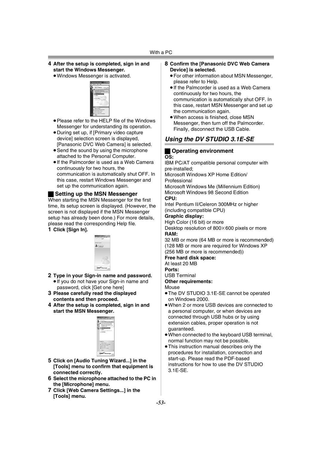 Panasonic PV-GS55 operating instructions Using the DV Studio 3.1E-SE, Setting up the MSN Messenger, Graphic display 