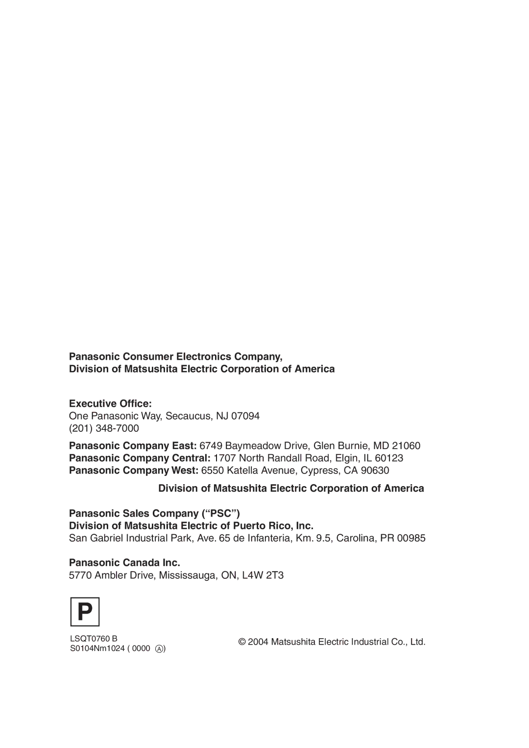 Panasonic PV-GS55 operating instructions Panasonic Canada Inc 