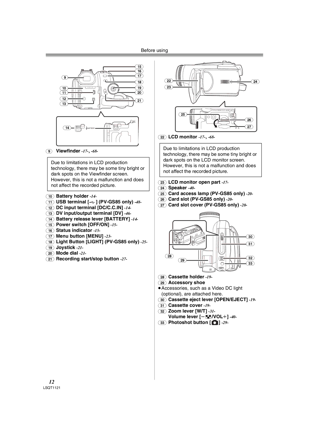 Panasonic PV-GS80 operating instructions Viewfinder -17 