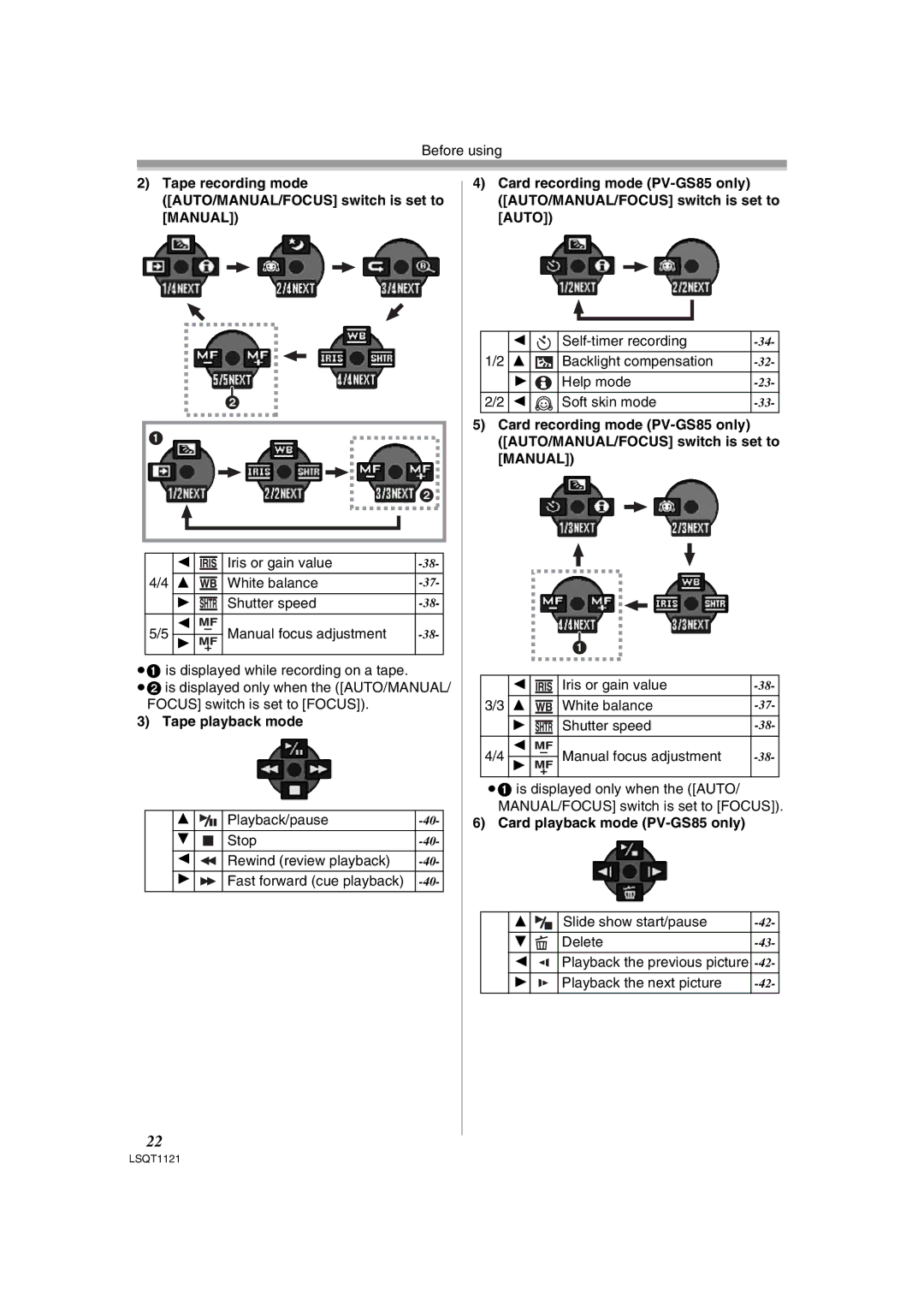 Panasonic PV-GS80 operating instructions Tape playback mode, Playback the previous picture 