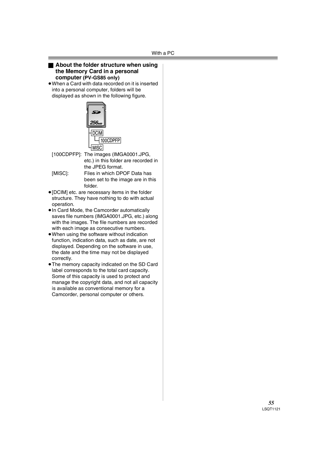 Panasonic PV-GS80 operating instructions Computer PV-GS85 only, 256 