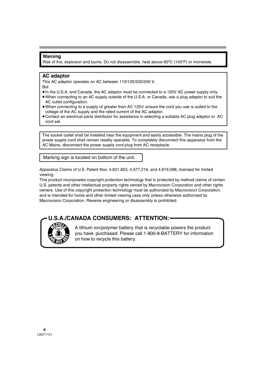 Panasonic PV-GS80 operating instructions This AC adaptor operates on AC between 110/120/220/240 But 