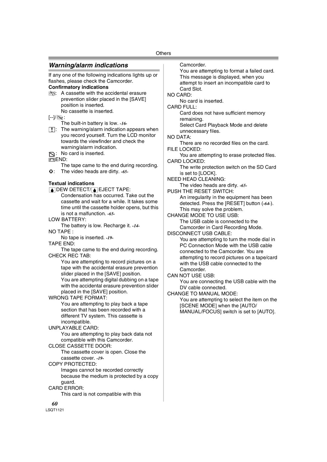 Panasonic PV-GS80 operating instructions Confirmatory indications, Textual indications 