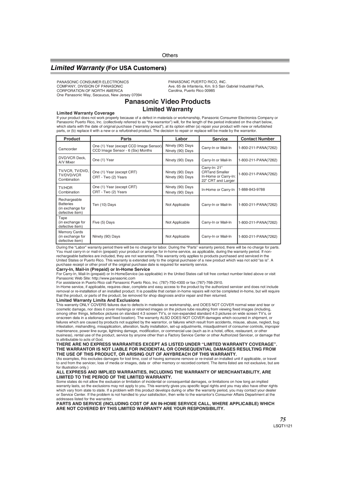 Panasonic PV-GS80 operating instructions Panasonic Video Products 