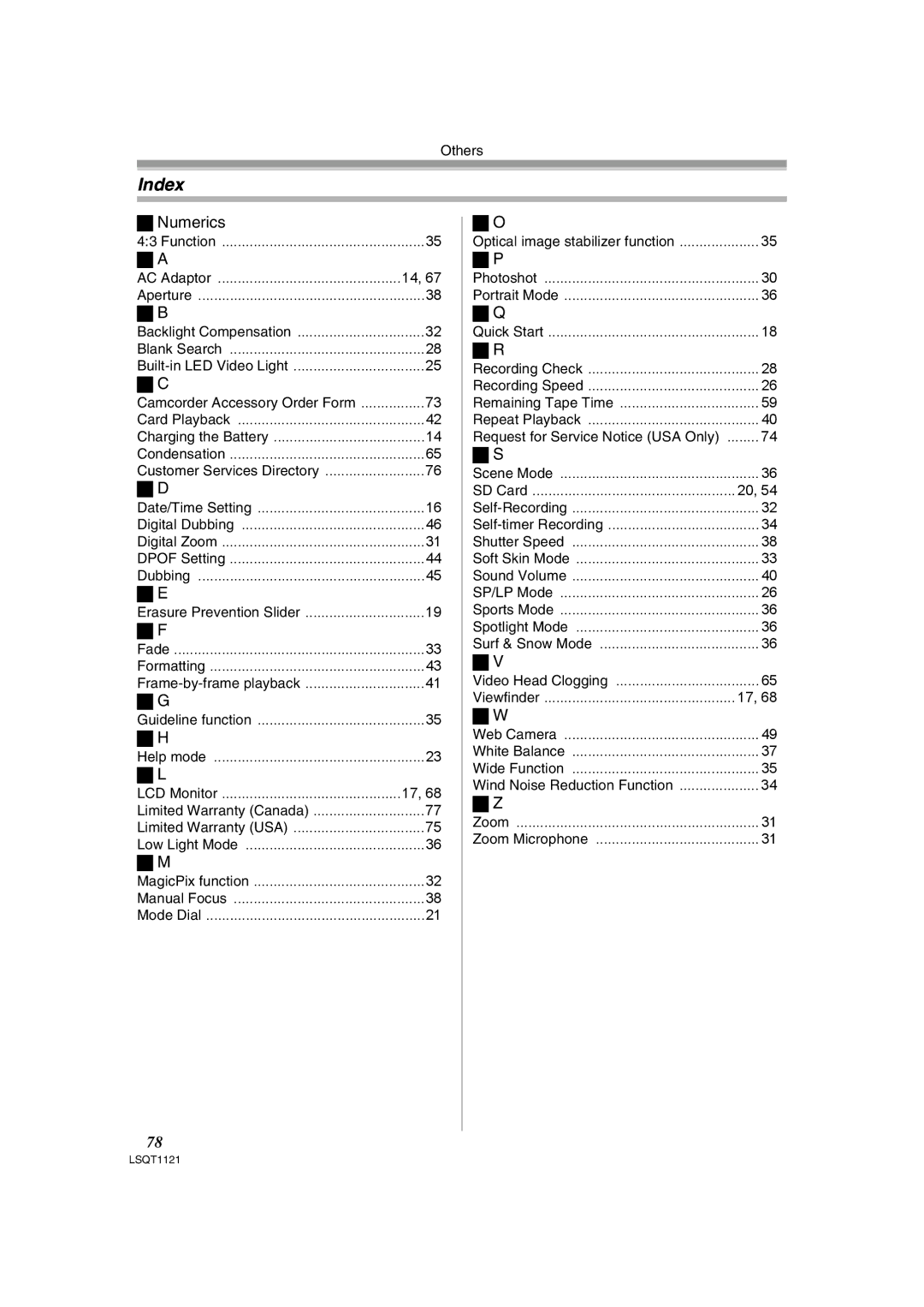 Panasonic PV-GS80 operating instructions Index, Numerics 