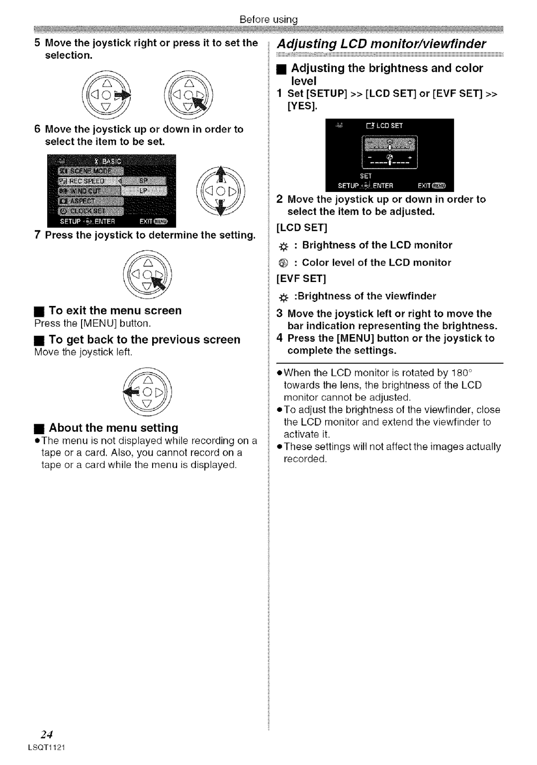 Panasonic PV-GS80 operating instructions Lcd Set 