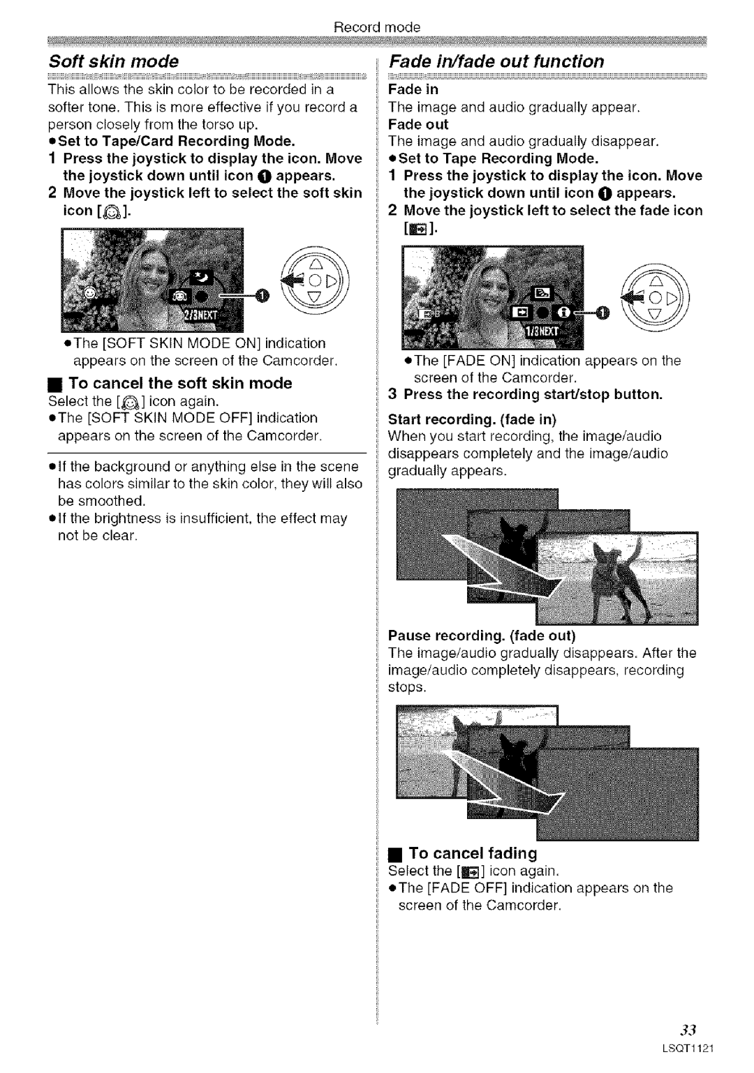 Panasonic PV-GS80 operating instructions Soft skin mode, Fade in/fade out function 