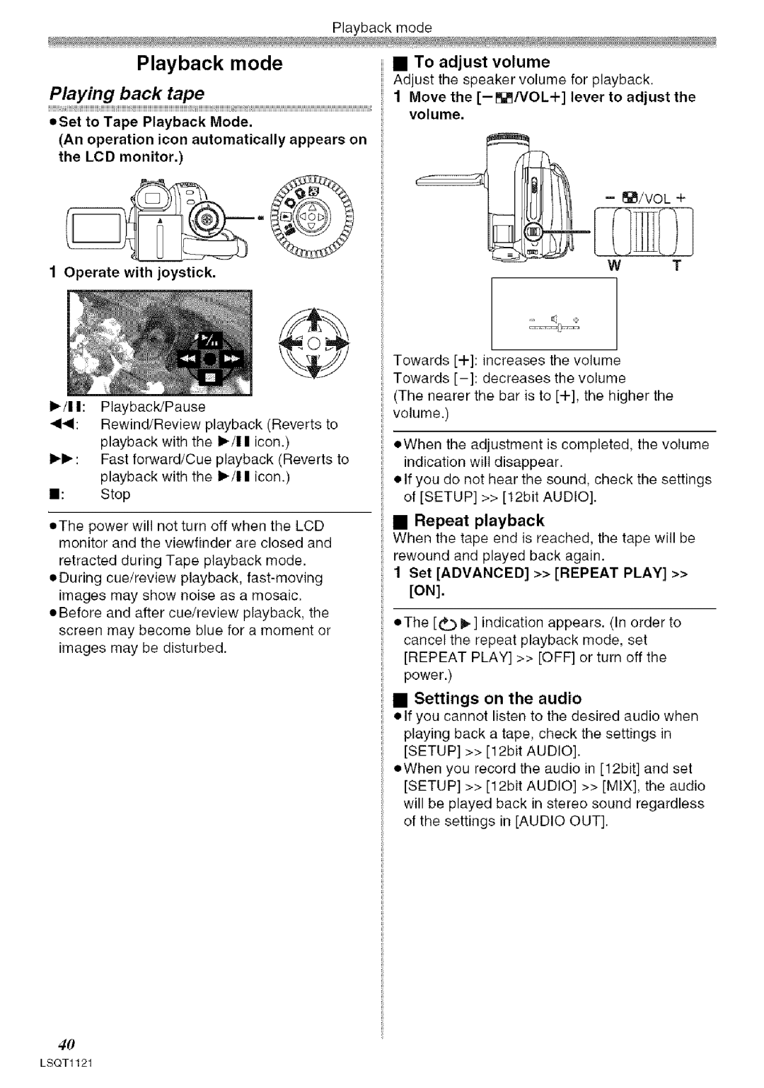 Panasonic PV-GS80 operating instructions Playing back tape 