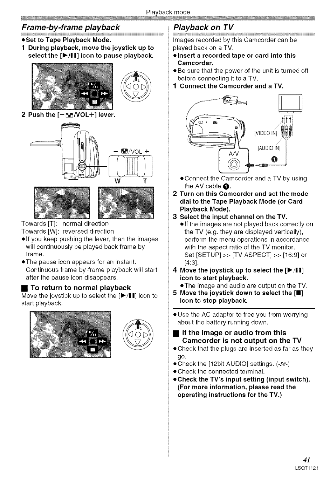 Panasonic PV-GS80 Frame-by-frame playback Playback on TV, Elnsert a recorded tape or card into this Camcorder 