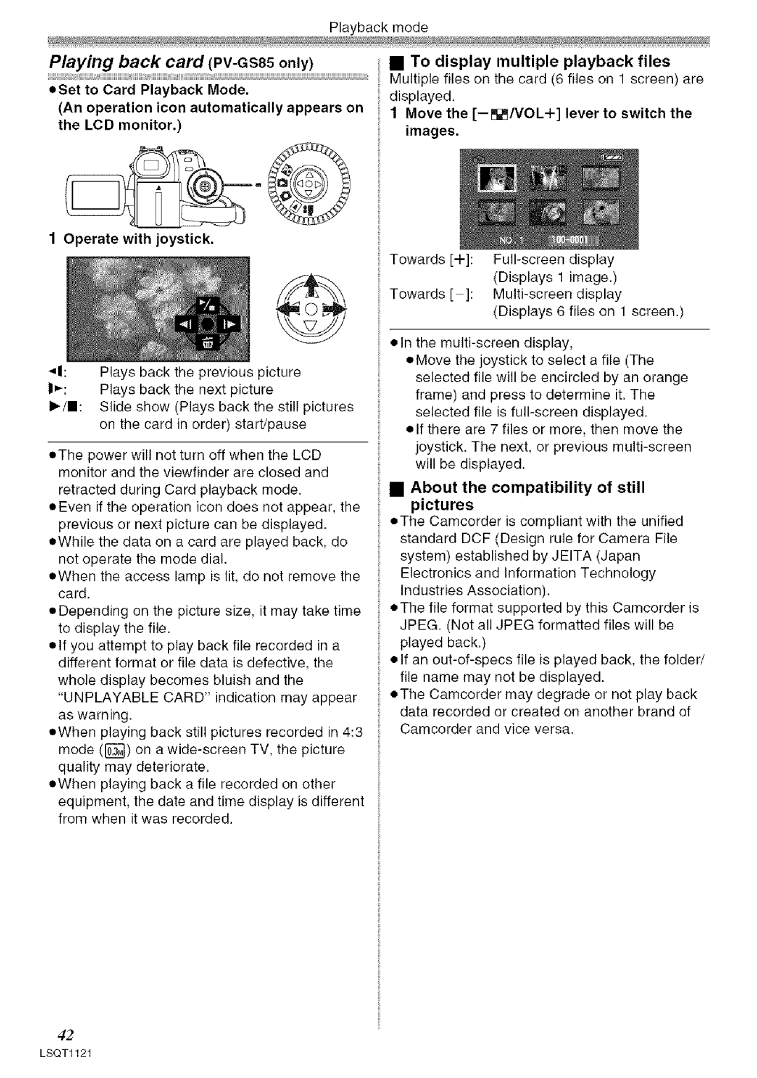 Panasonic PV-GS80 operating instructions Playing back, To display multiple Playback files, Move the --/VOL+ Lever to switch 