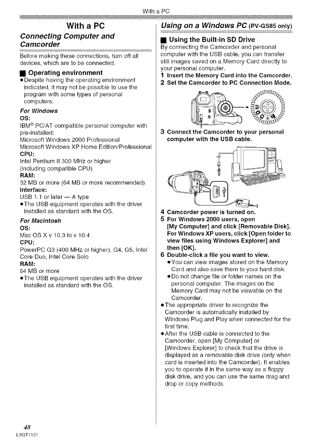 Panasonic PV-GS80 operating instructions Connecting Computer, Camcorder, Cpu, Ram 