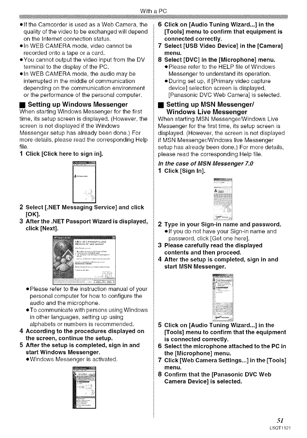 Panasonic PV-GS80 operating instructions Setting up Windows Messenger, Setting up MSN Messenger Windows Live Messenger 