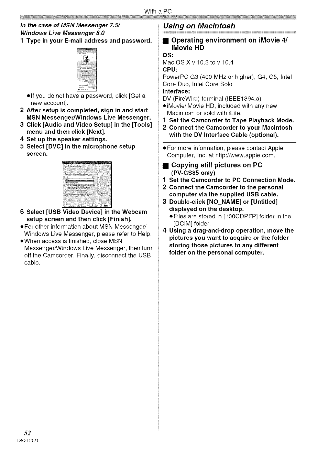 Panasonic PV-GS80 operating instructions Using on Macintosh, Operating environment on iMovie 4/ iMovie HD 