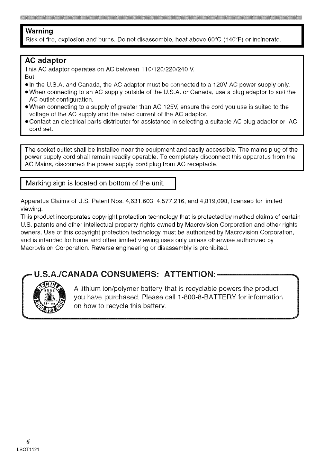 Panasonic PV-GS80 operating instructions AC adaptor 