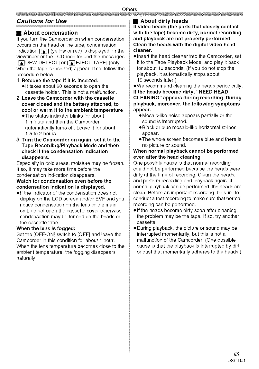 Panasonic PV-GS80 operating instructions About condensation, Remove the tape if it is inserted 