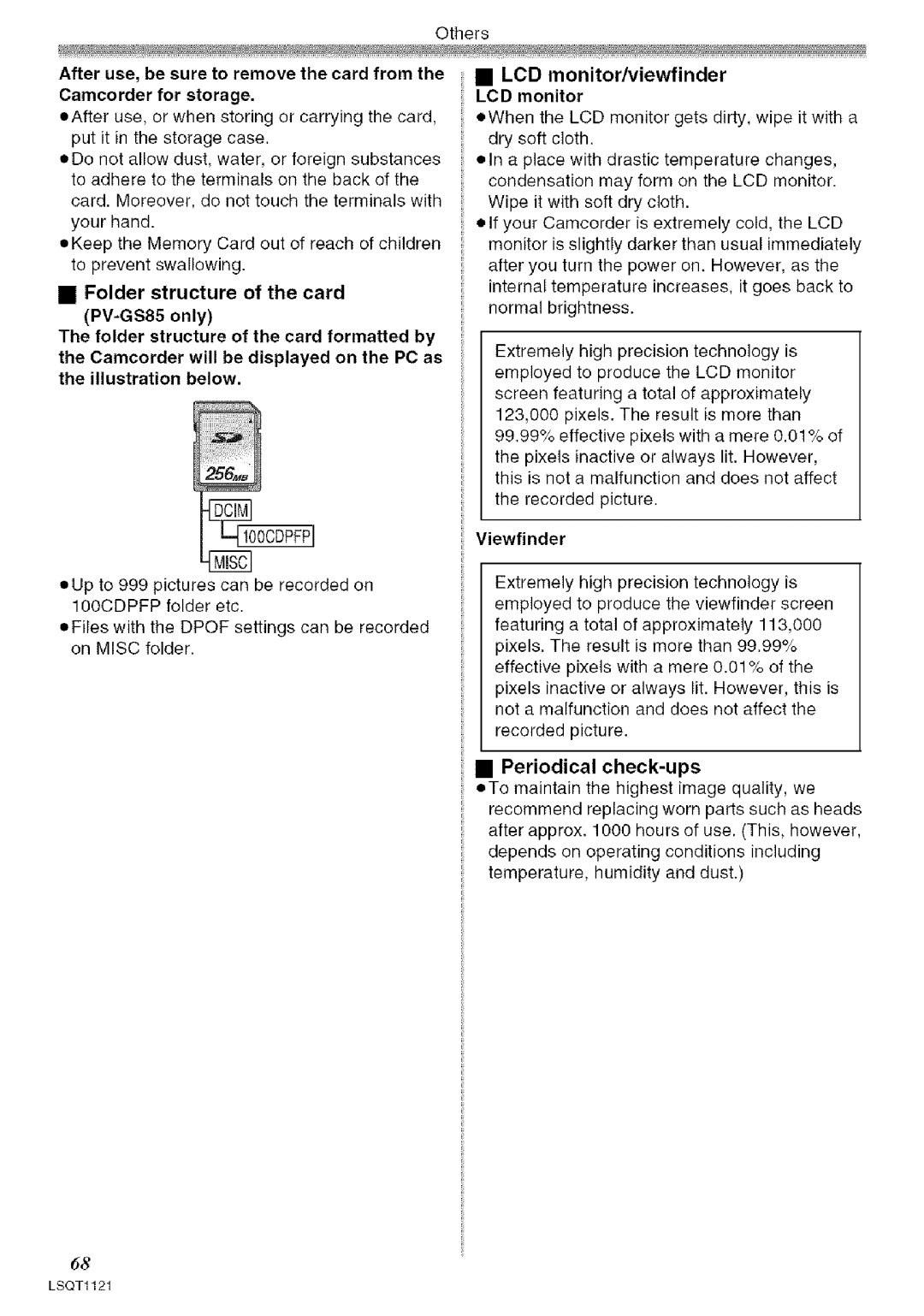 Panasonic PV-GS80 operating instructions Periodical check-ups 