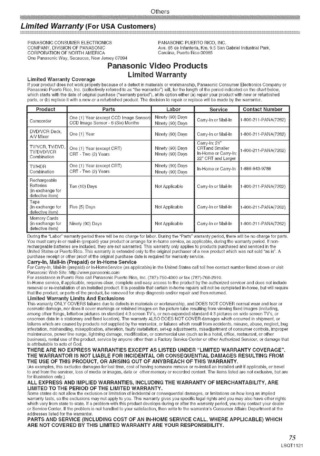 Panasonic PV-GS80 operating instructions Panasonic 