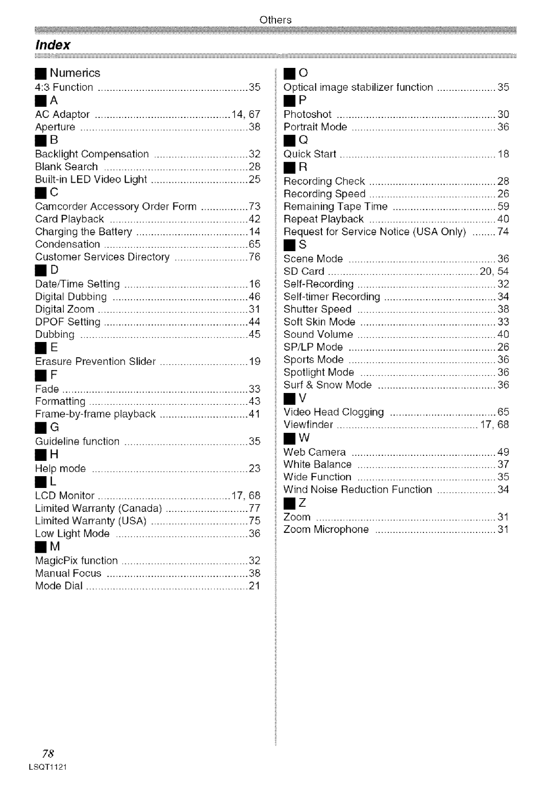 Panasonic PV-GS80 operating instructions Index, Dpof, Sp/Lp 