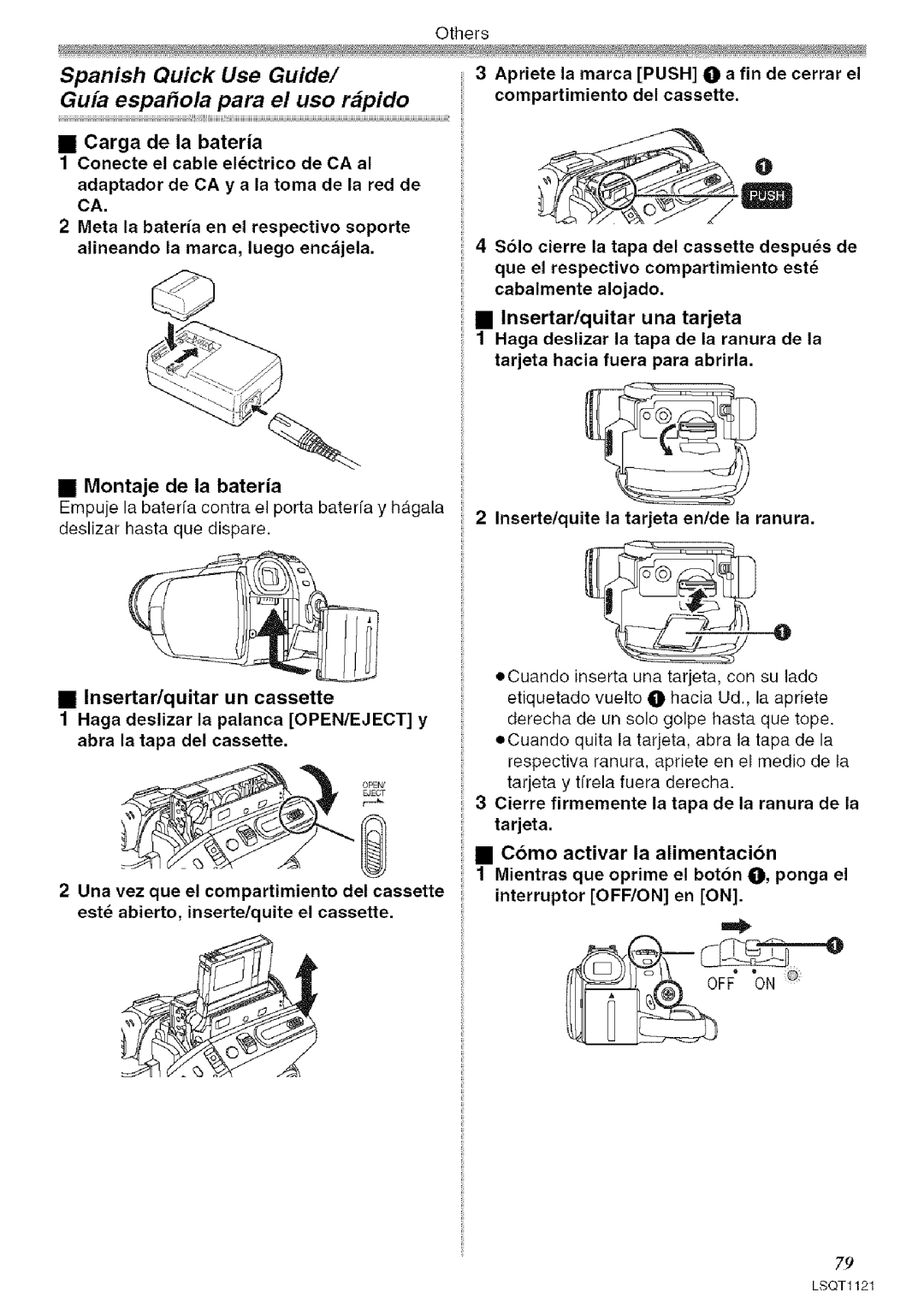 Panasonic PV-GS80 operating instructions Spanish Quick Use Guide Gu/a espaola para el uso rpido 