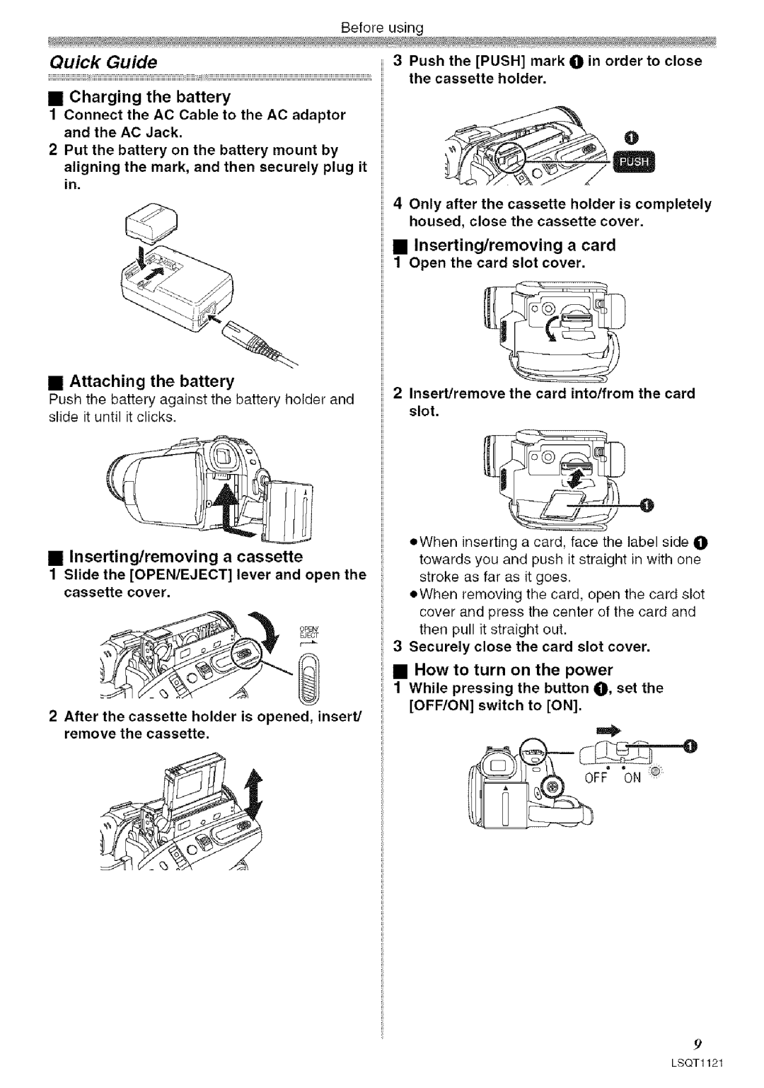 Panasonic PV-GS80 operating instructions Quick Guide, Push the Push mark O in order to close, Cassette holder 