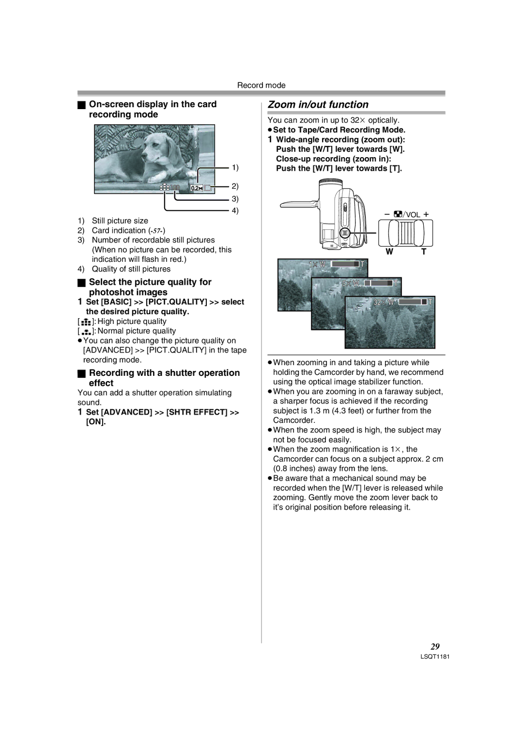 Panasonic PV-GS83 operating instructions Zoom in/out function, On-screen display in the card recording mode 