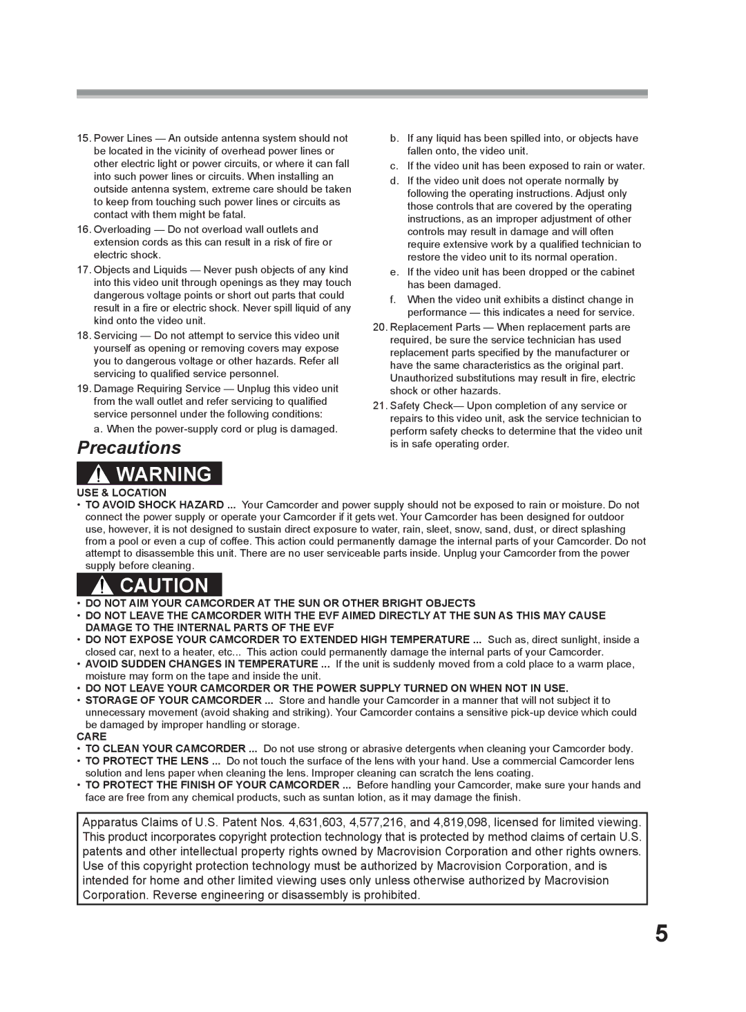 Panasonic PV-GS9 operating instructions Precautions 