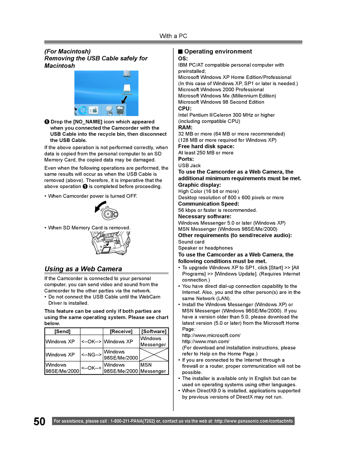 Panasonic PV-GS9 operating instructions Using as a Web Camera 