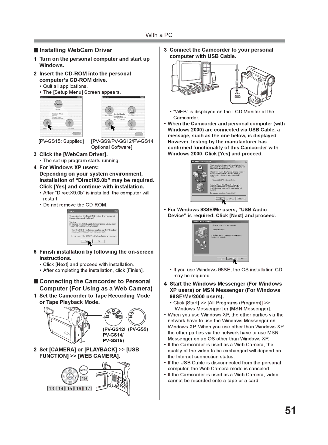 Panasonic PV-GS9 operating instructions Installing WebCam Driver, Click the WebCam Driver, For Windows XP users 