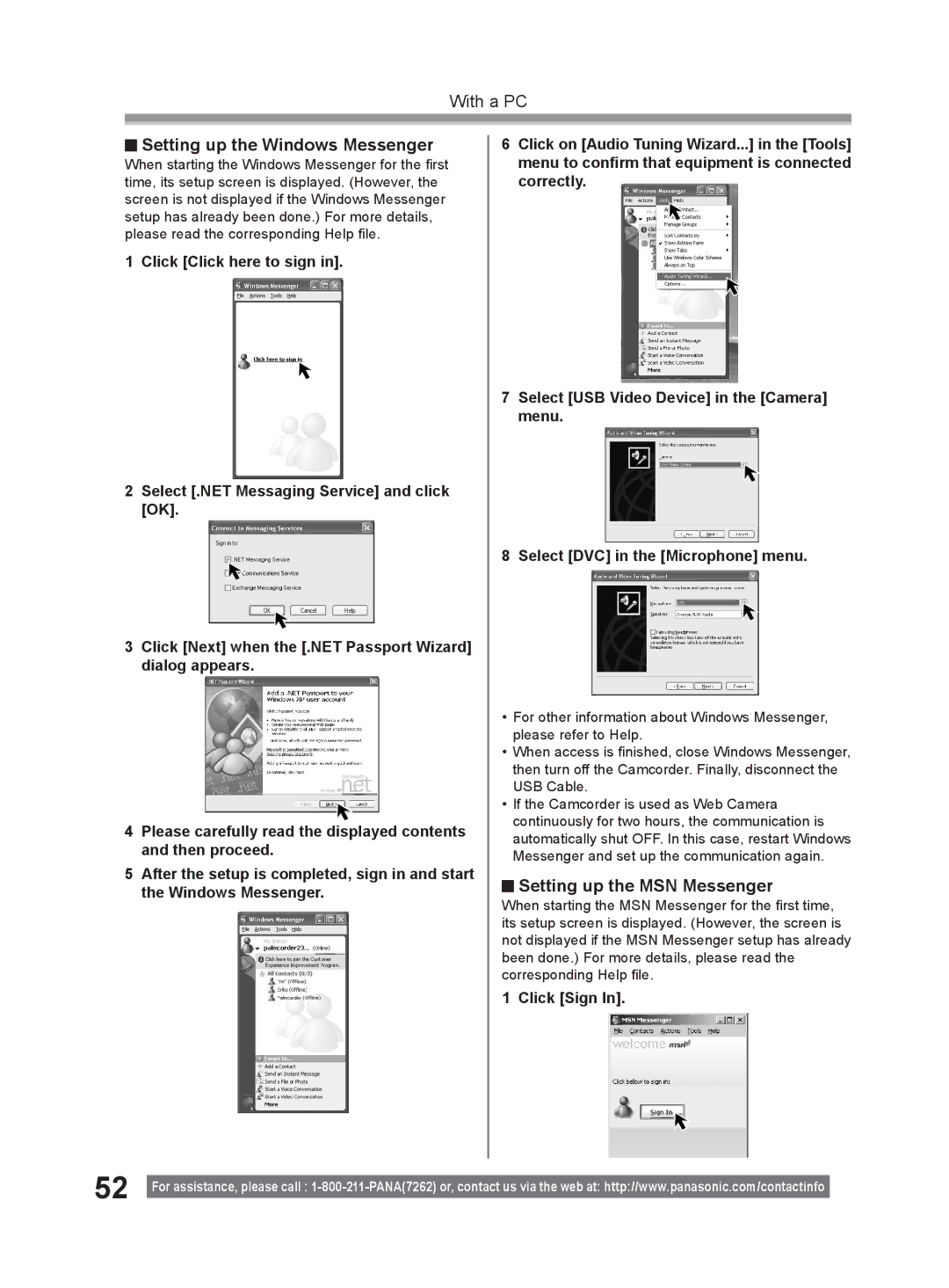 Panasonic PV-GS9 operating instructions Setting up the Windows Messenger, Setting up the MSN Messenger, Click Sign 