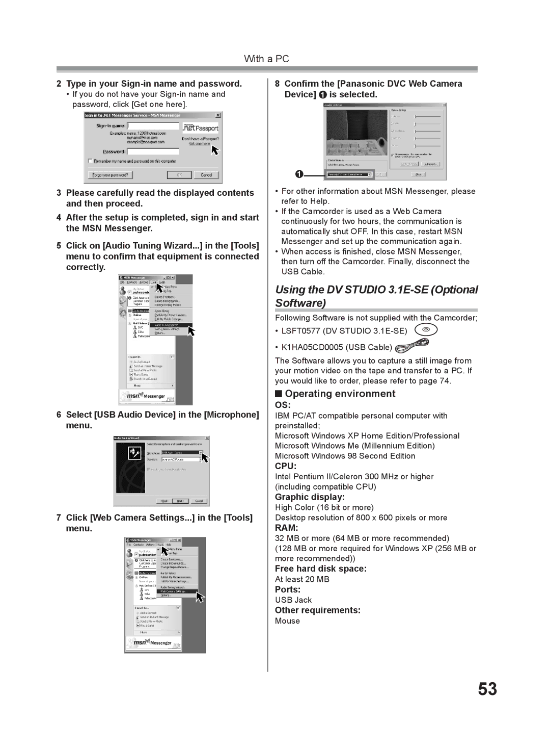 Panasonic PV-GS9 Using the DV Studio 3.1E-SE Optional Software, Type in your Sign-in name and password, Graphic display 