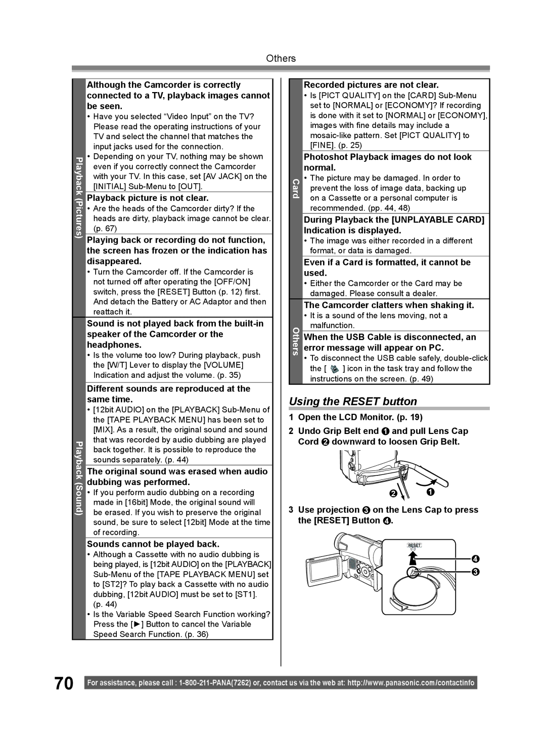 Panasonic PV-GS9 operating instructions Using the Reset button 