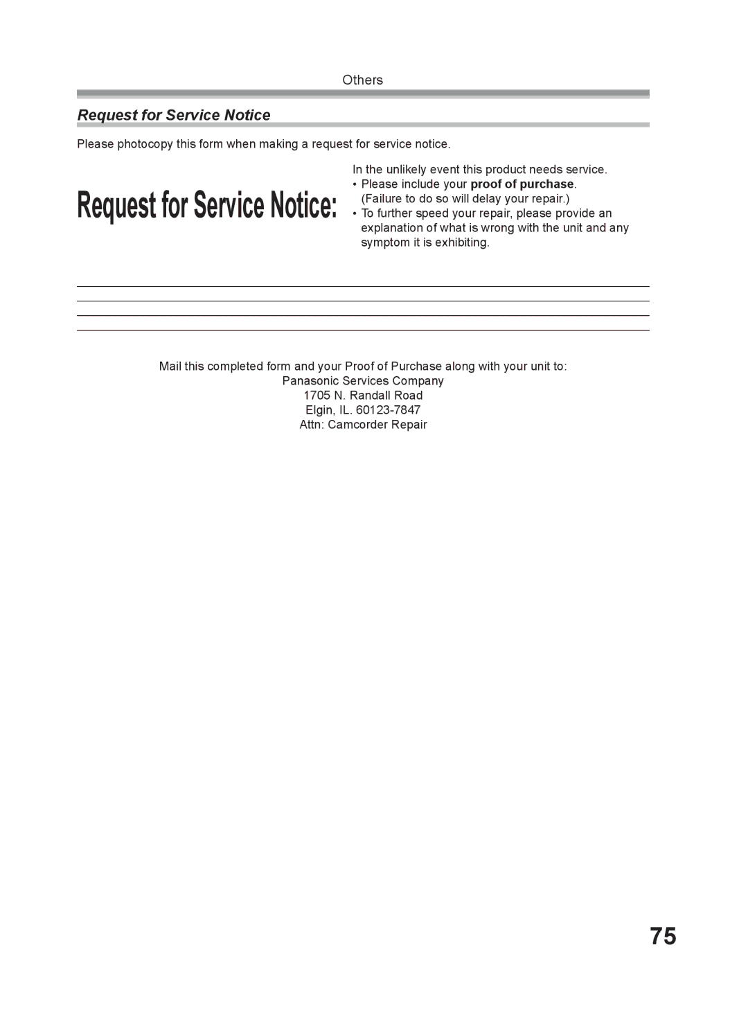 Panasonic PV-GS9 operating instructions Request for Service Notice 