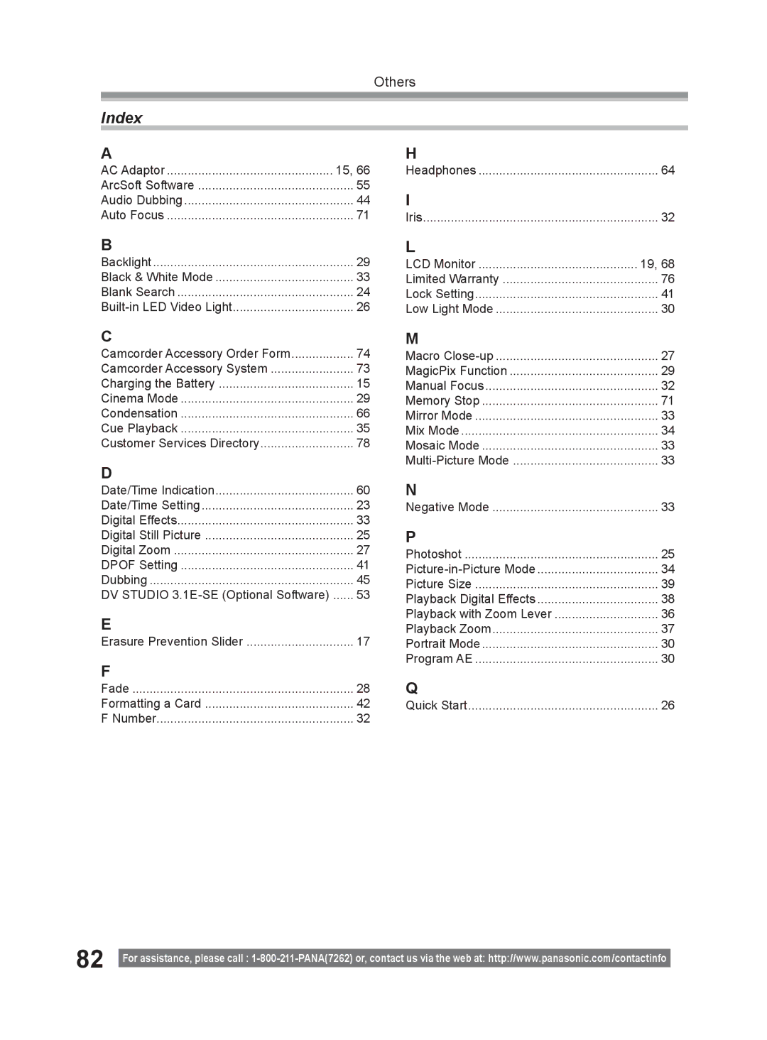 Panasonic PV-GS9 operating instructions Index 