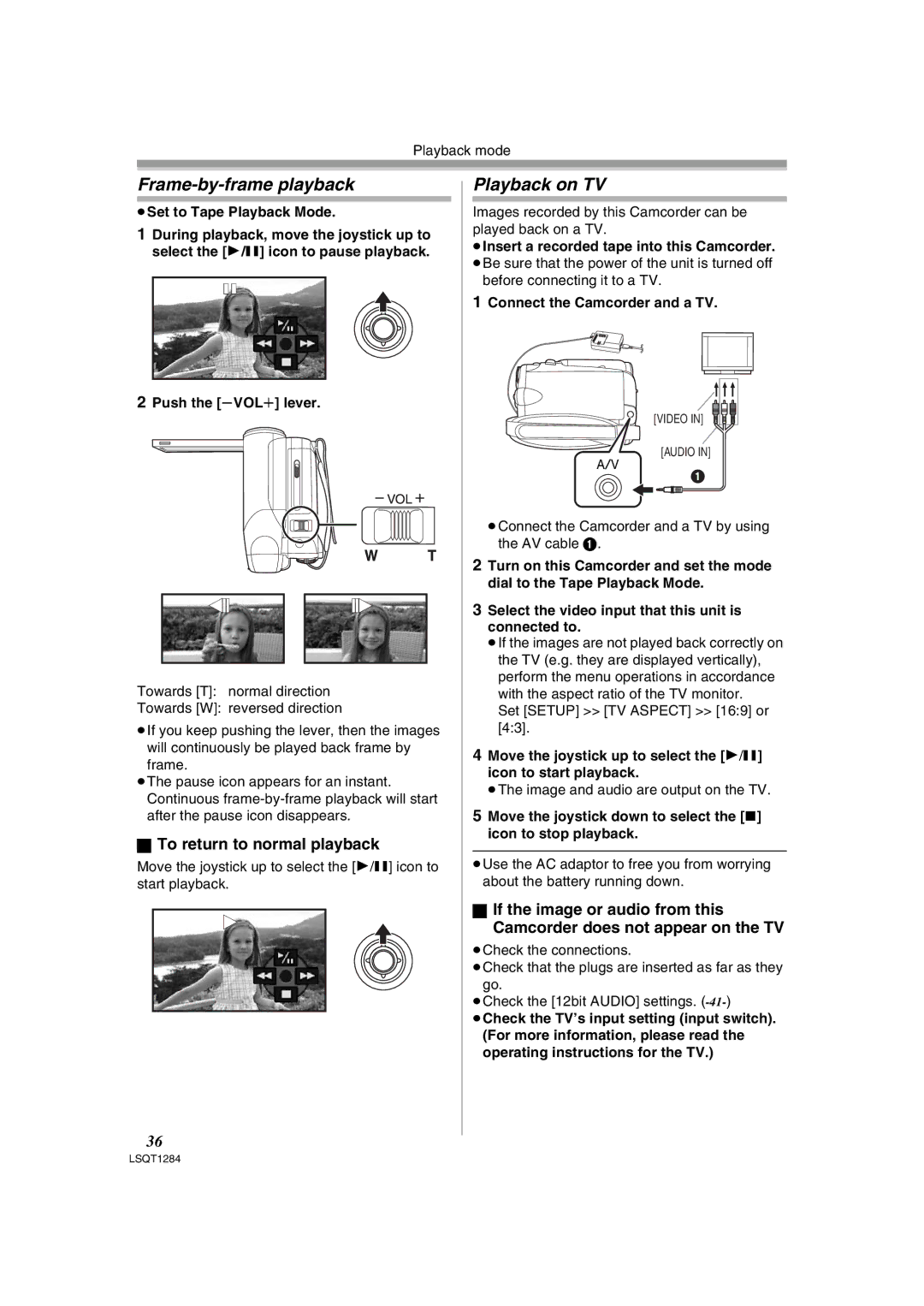 Panasonic PV-GS90PL-S, PVGS90P operating instructions Frame-by-frame playback, Playback on TV, To return to normal playback 