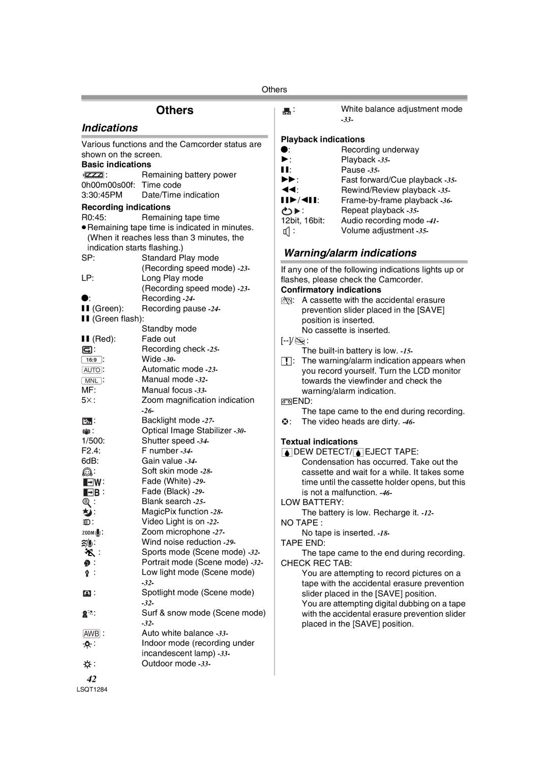 Panasonic PV-GS90PL-S, PVGS90P operating instructions Indications 