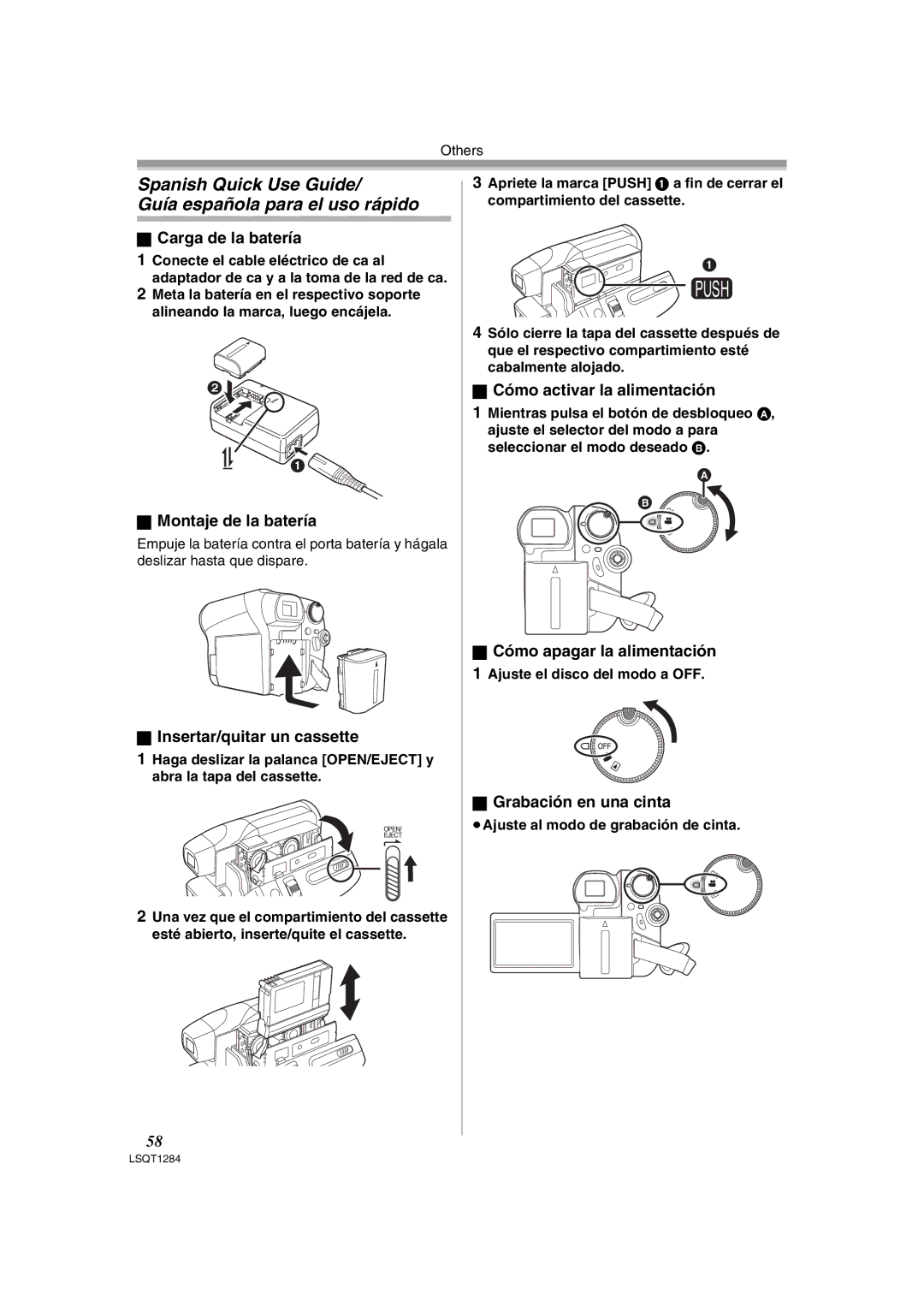 Panasonic PV-GS90PL-S, PVGS90P operating instructions Spanish Quick Use Guide Guía española para el uso rápido 