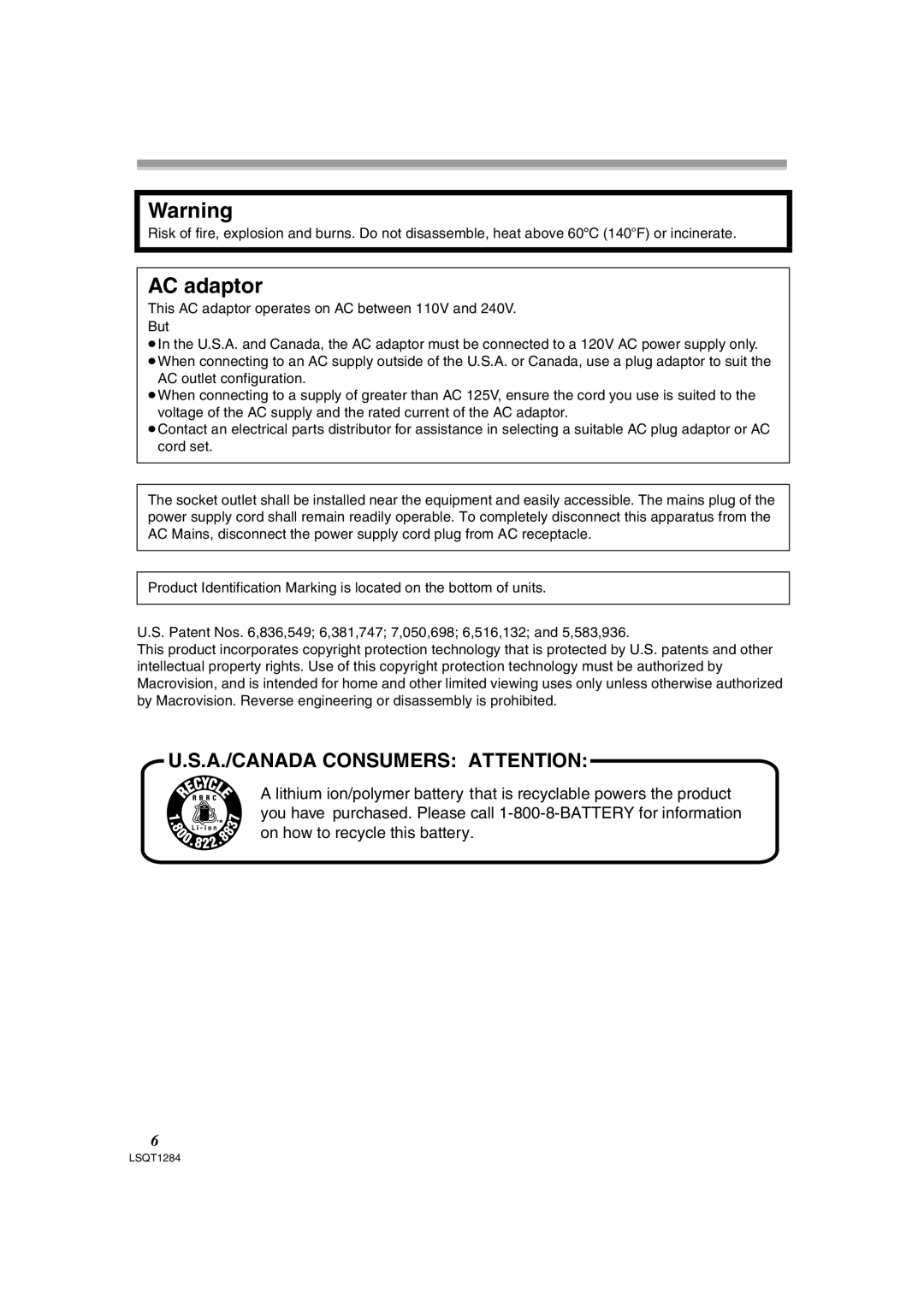 Panasonic PV-GS90PL-S, PVGS90P operating instructions AC adaptor 