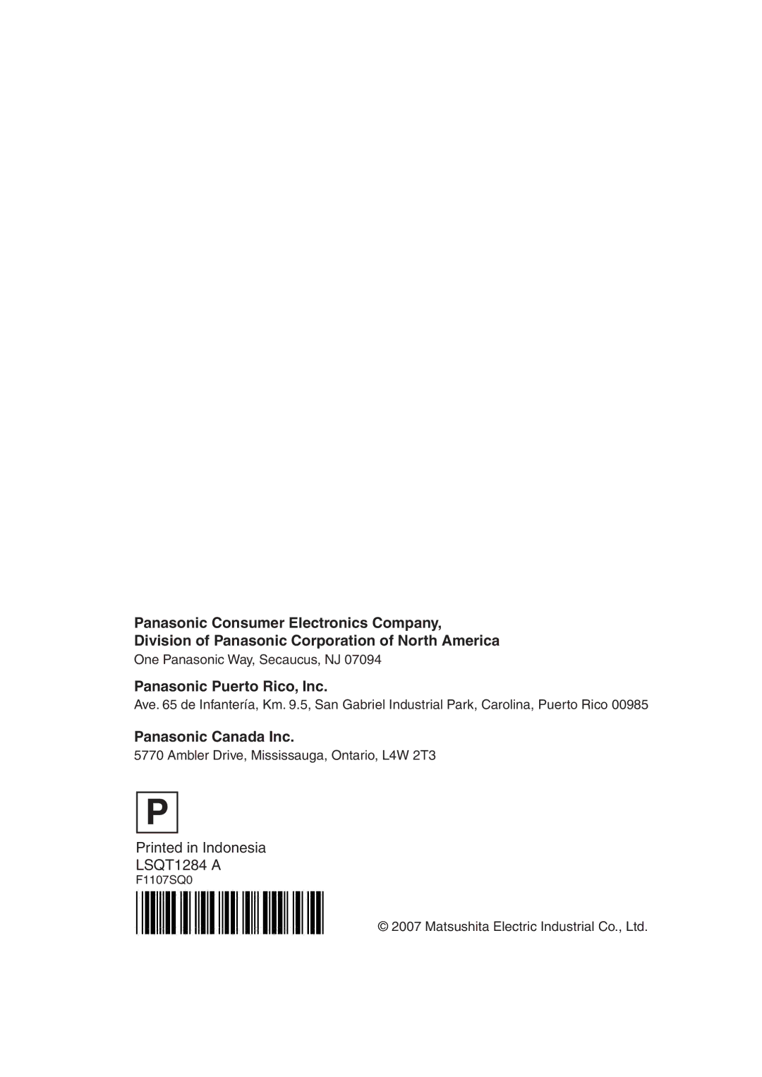 Panasonic PV-GS90PL-S, PVGS90P operating instructions Panasonic Puerto Rico, Inc 