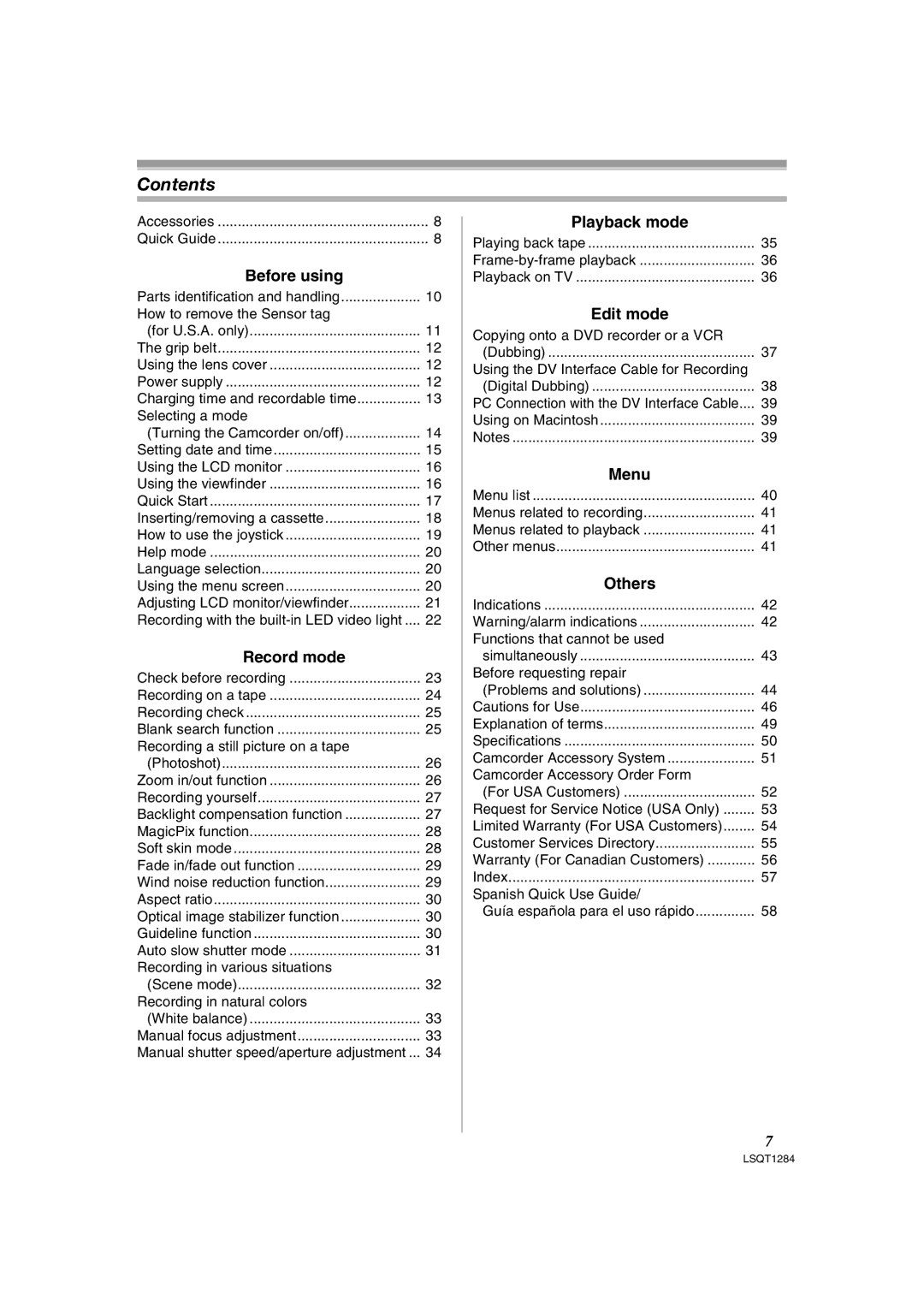 Panasonic PVGS90P, PV-GS90PL-S operating instructions Contents 