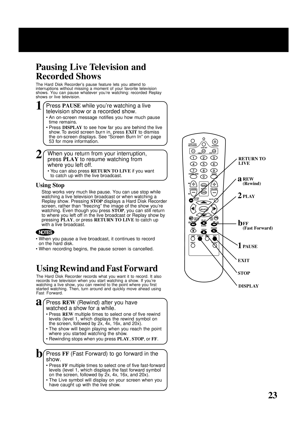 Panasonic PV-HS2000 operating instructions Pausing Live Television and Recorded Shows, Using Rewind and Fast Forward 