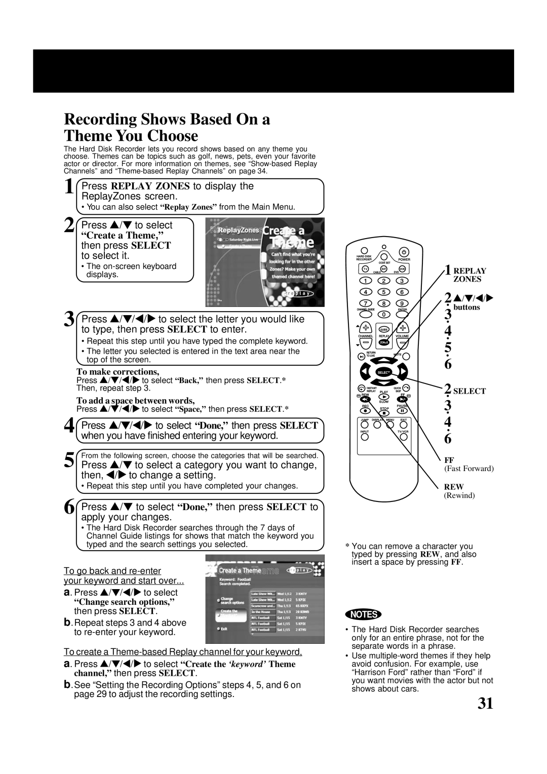 Panasonic PV-HS2000 Recording Shows Based On a Theme You Choose, Create a Theme , then press Select to select it 