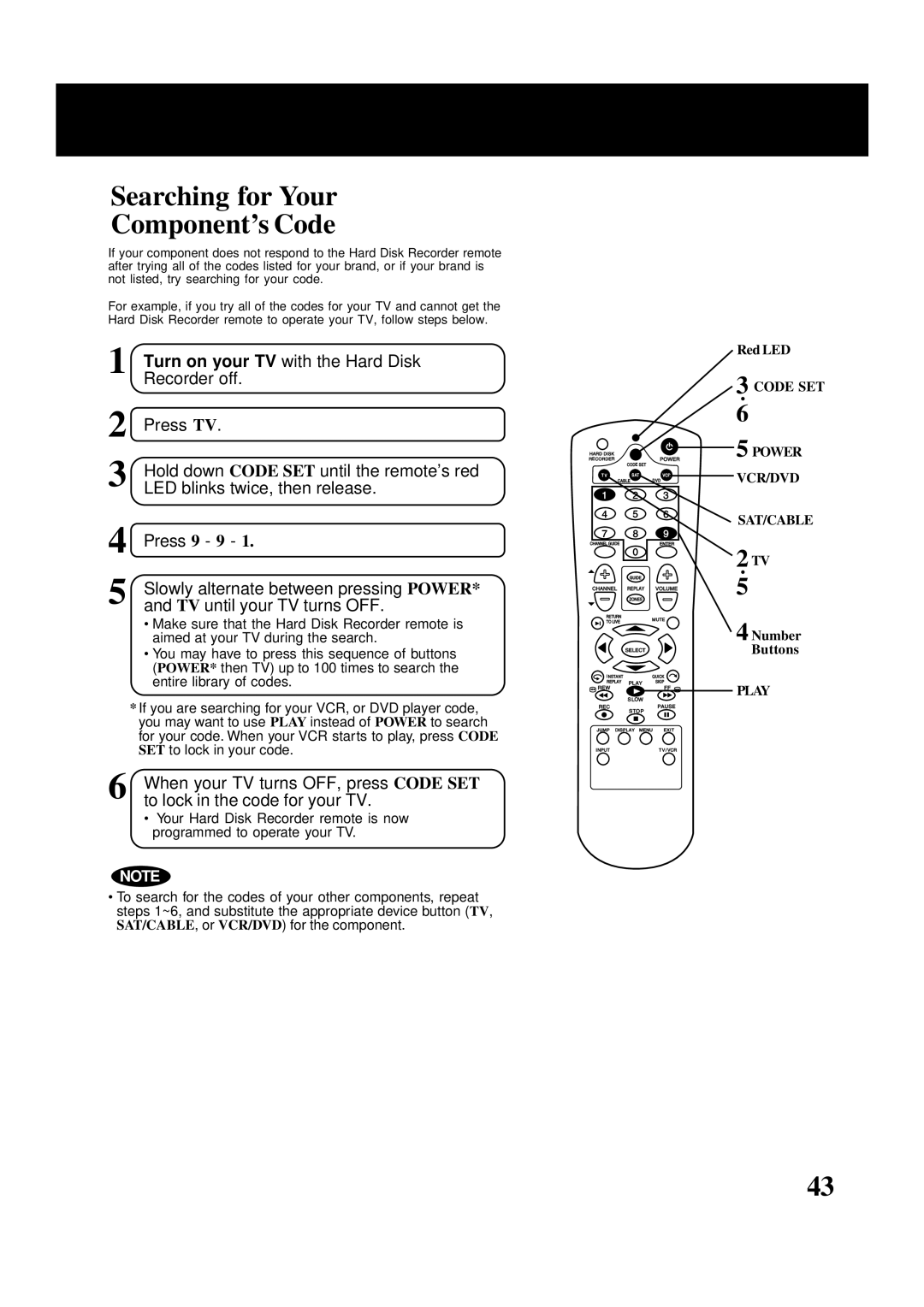 Panasonic PV-HS2000 operating instructions Searching for Your Component’s Code 