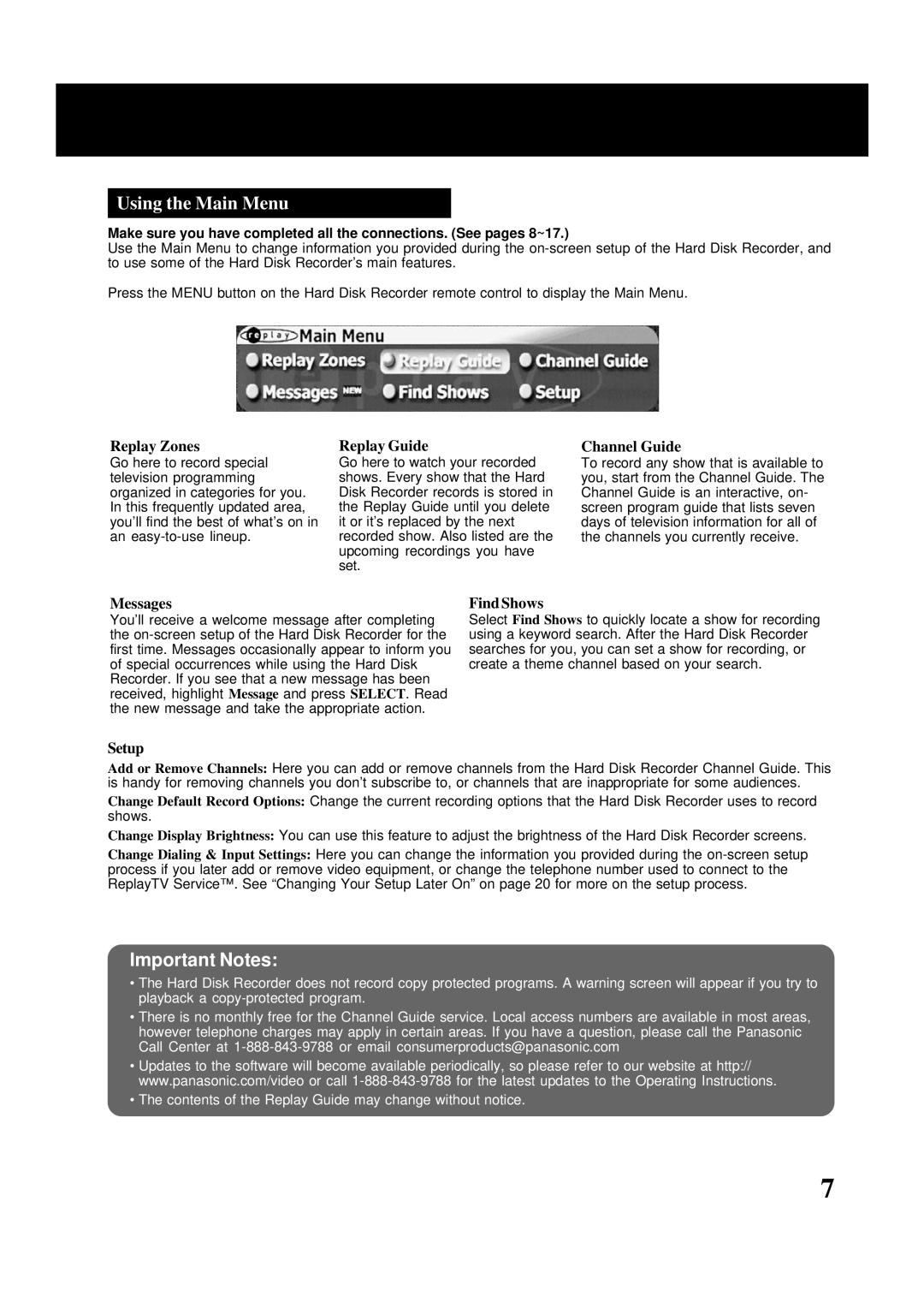 Panasonic PV-HS2000 operating instructions Important Notes 