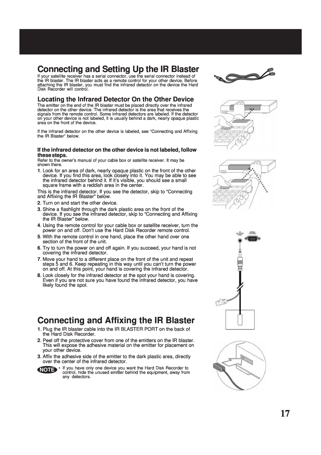Panasonic PV-HS2000 operating instructions Connecting and Setting Up the IR Blaster, Connecting and Affixing the IR Blaster 