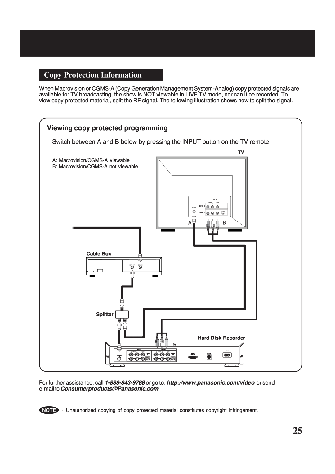 Panasonic PV-HS2000 operating instructions Copy Protection Information, Viewing copy protected programming 