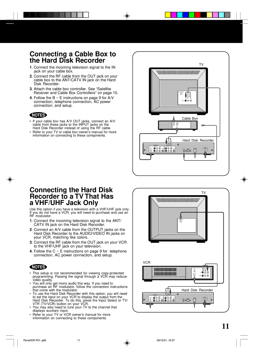 Panasonic PV-HS3000 manual Connecting a Cable Box to the Hard Disk Recorder 