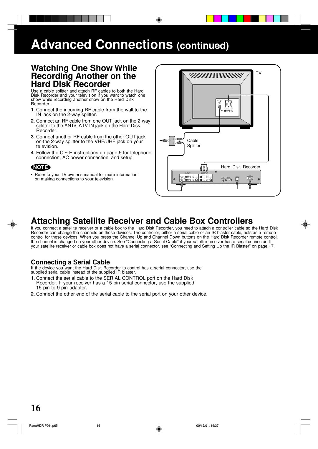 Panasonic PV-HS3000 manual Attaching Satellite Receiver and Cable Box Controllers, Connecting a Serial Cable 