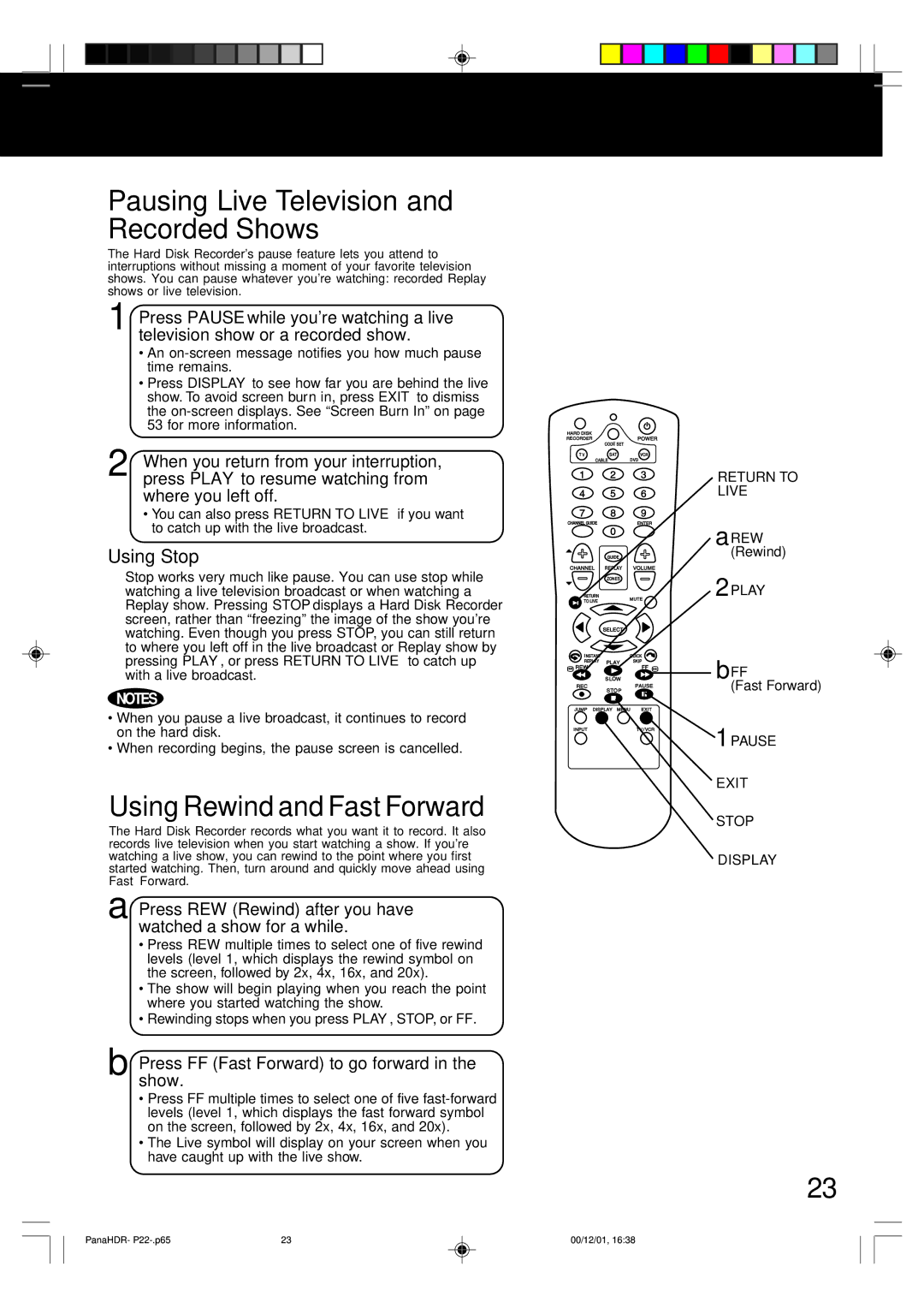 Panasonic PV-HS3000 manual Pausing Live Television and Recorded Shows, Using Rewind and Fast Forward 