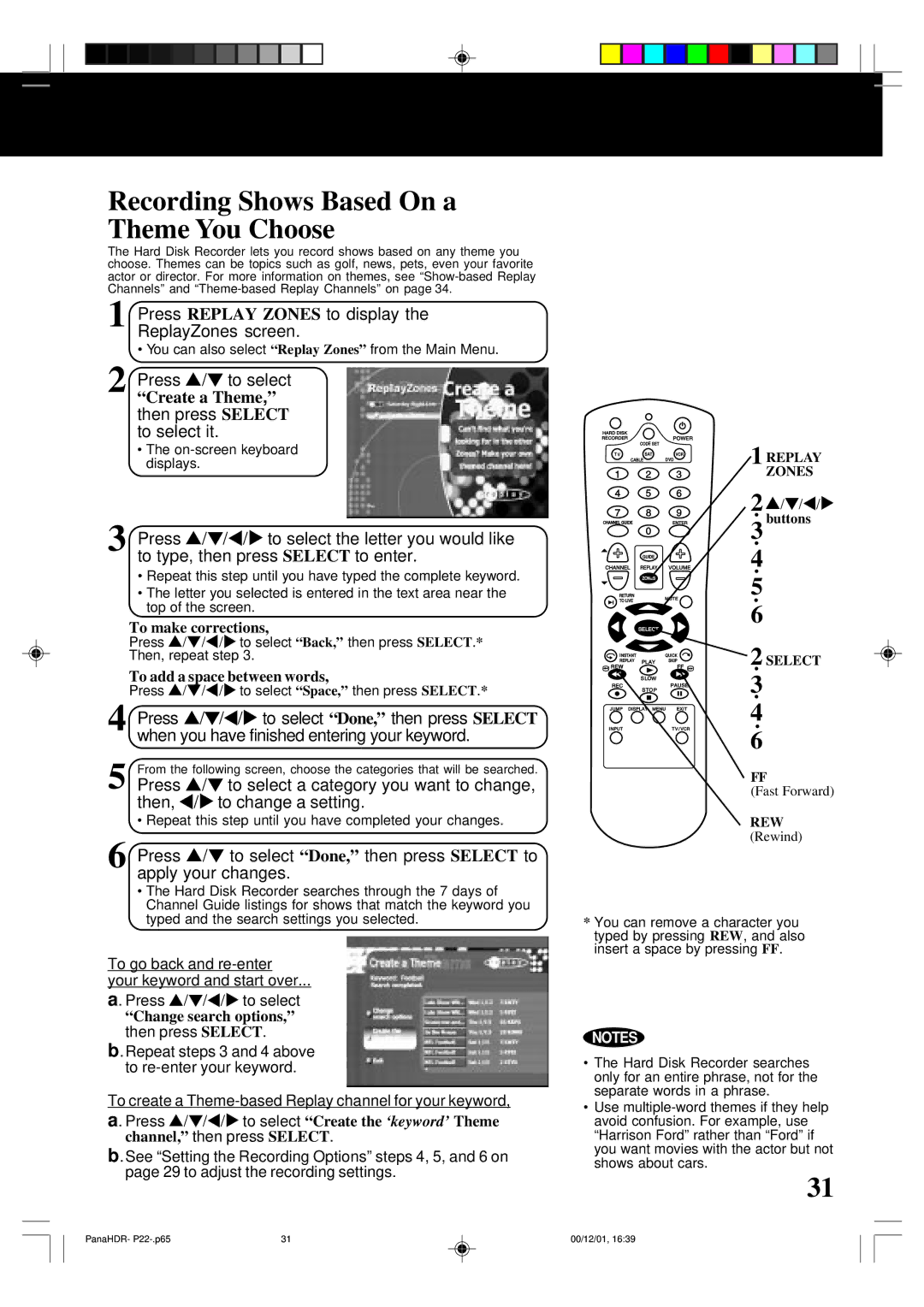 Panasonic PV-HS3000 manual Recording Shows Based On a Theme You Choose, Create a Theme , then press Select to select it 